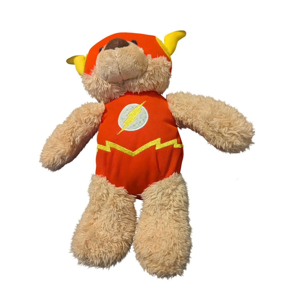 Gund DC Comics The Flash Teddy Bear Plush Red Superhero Suit Tan Shaggy 12 inch